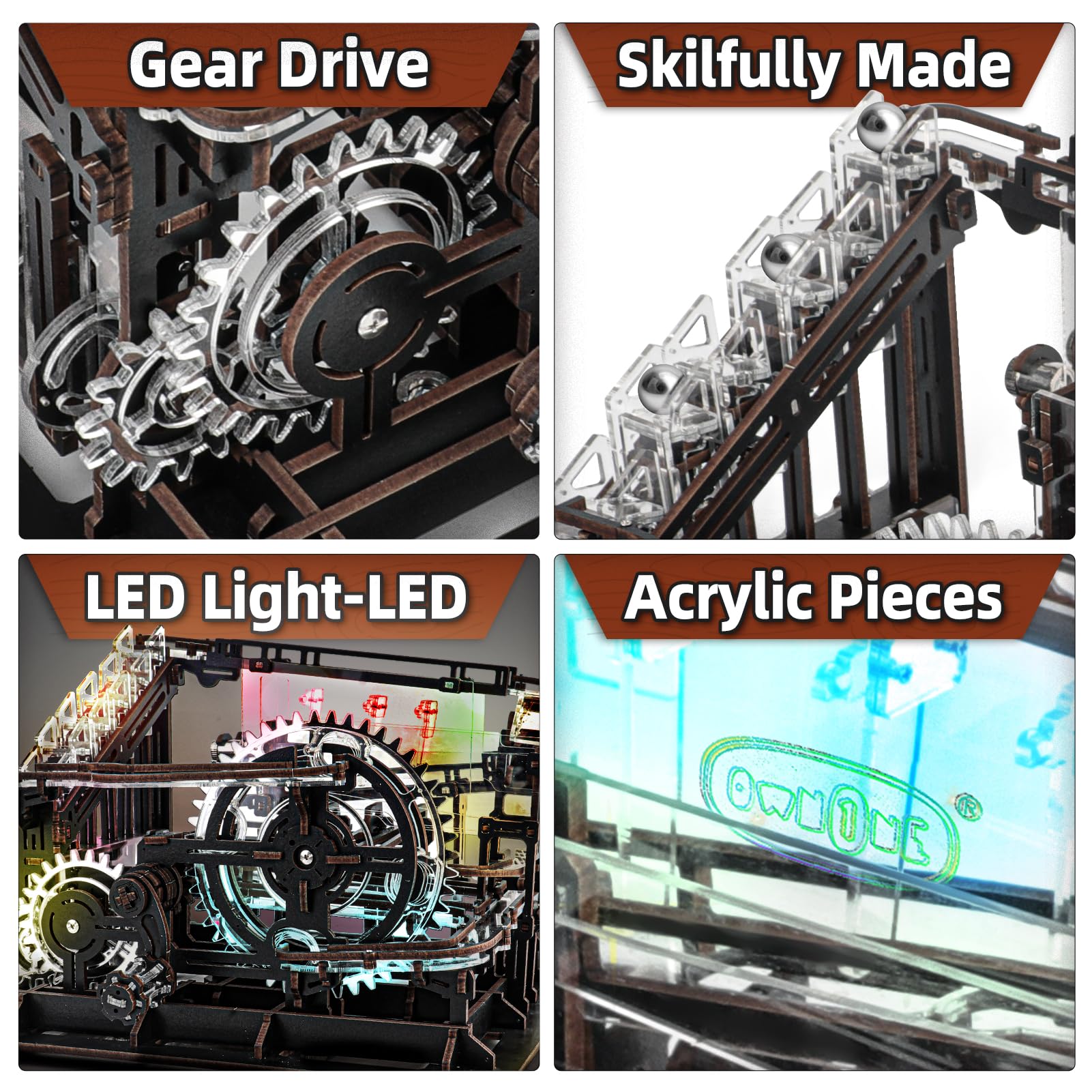 Amazon.co.jp: 3D木製パズルマーブルランメカニカルモデルキット LED